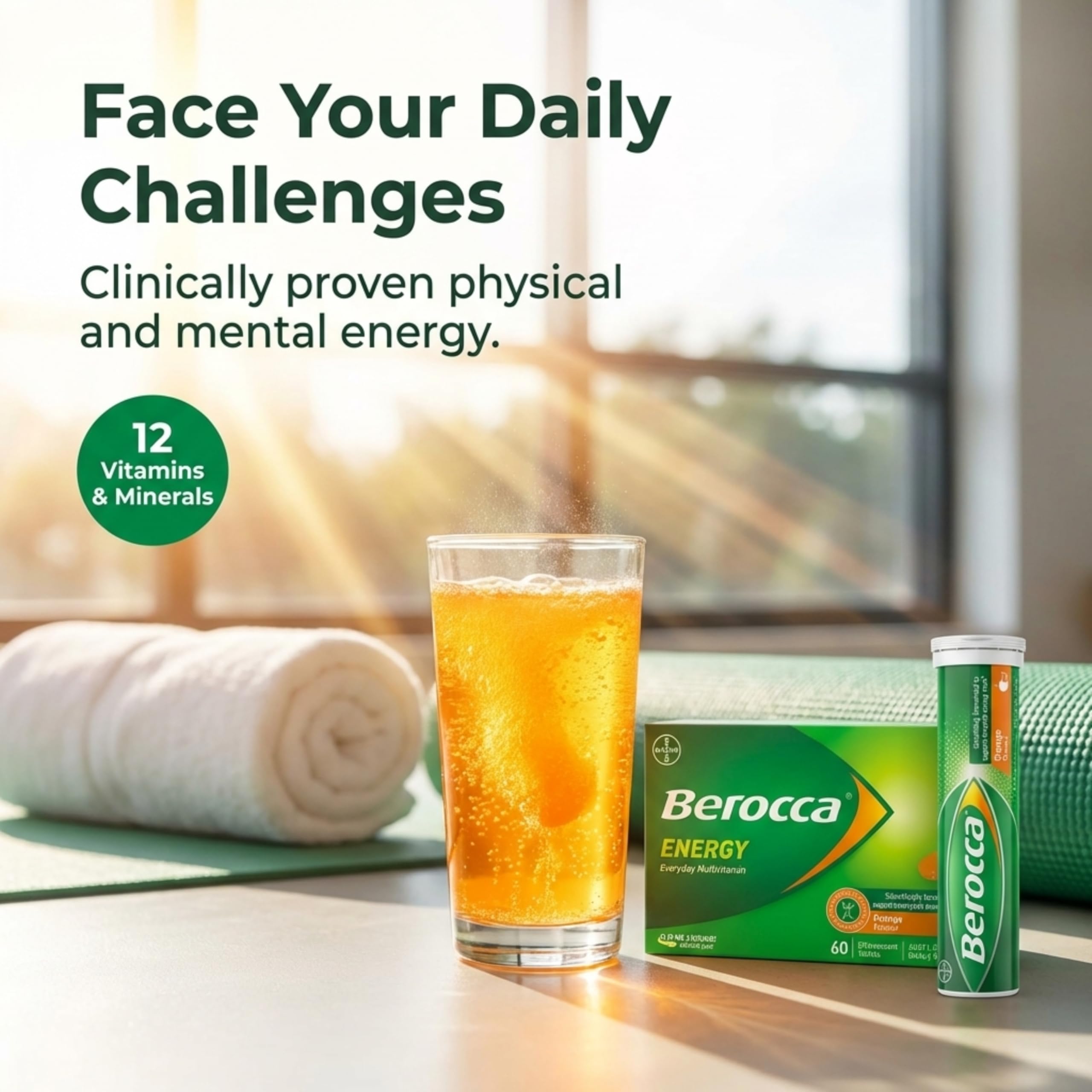 Close-up of Berocca effervescent tablets with citrus aroma