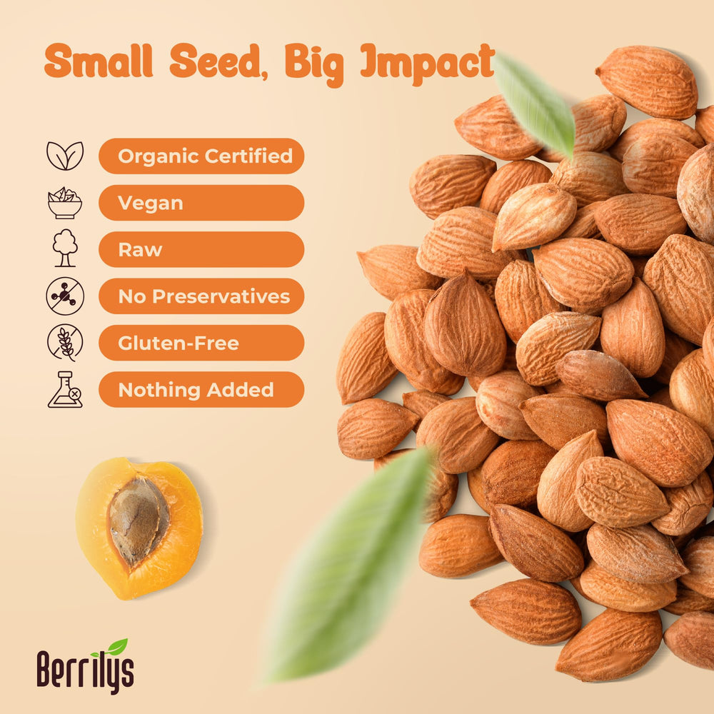 Berrilys bitter apricot kernels displayed for serving or recipe prep use