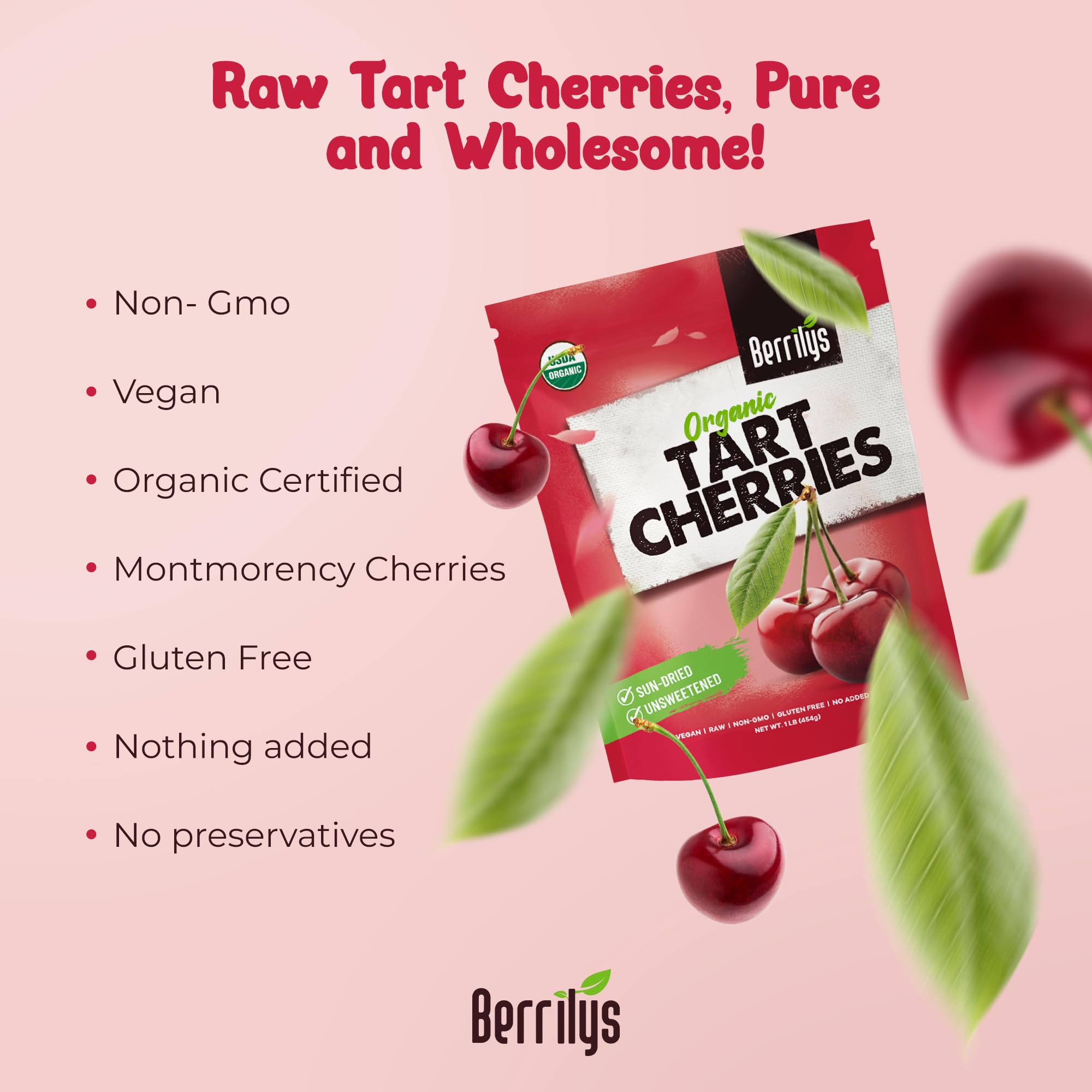 Berrilys farm-sourced organic cherries from sustainable orchards.