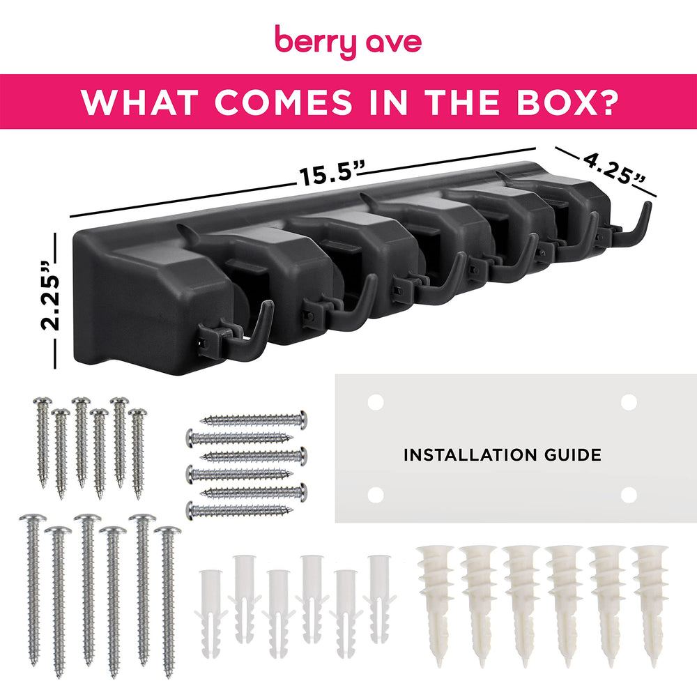 Berry Ave garden-tools arrangement demonstrates versatile wall storage beyond cleaning supplies