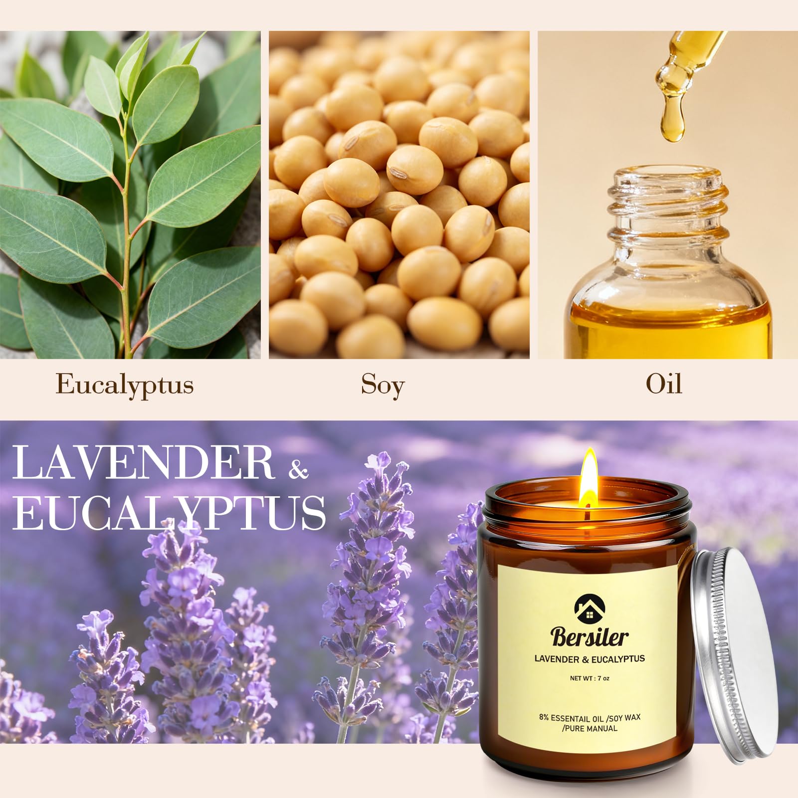 Bersiler soy wax candle Lavender Eucalyptus for clean scent distribution