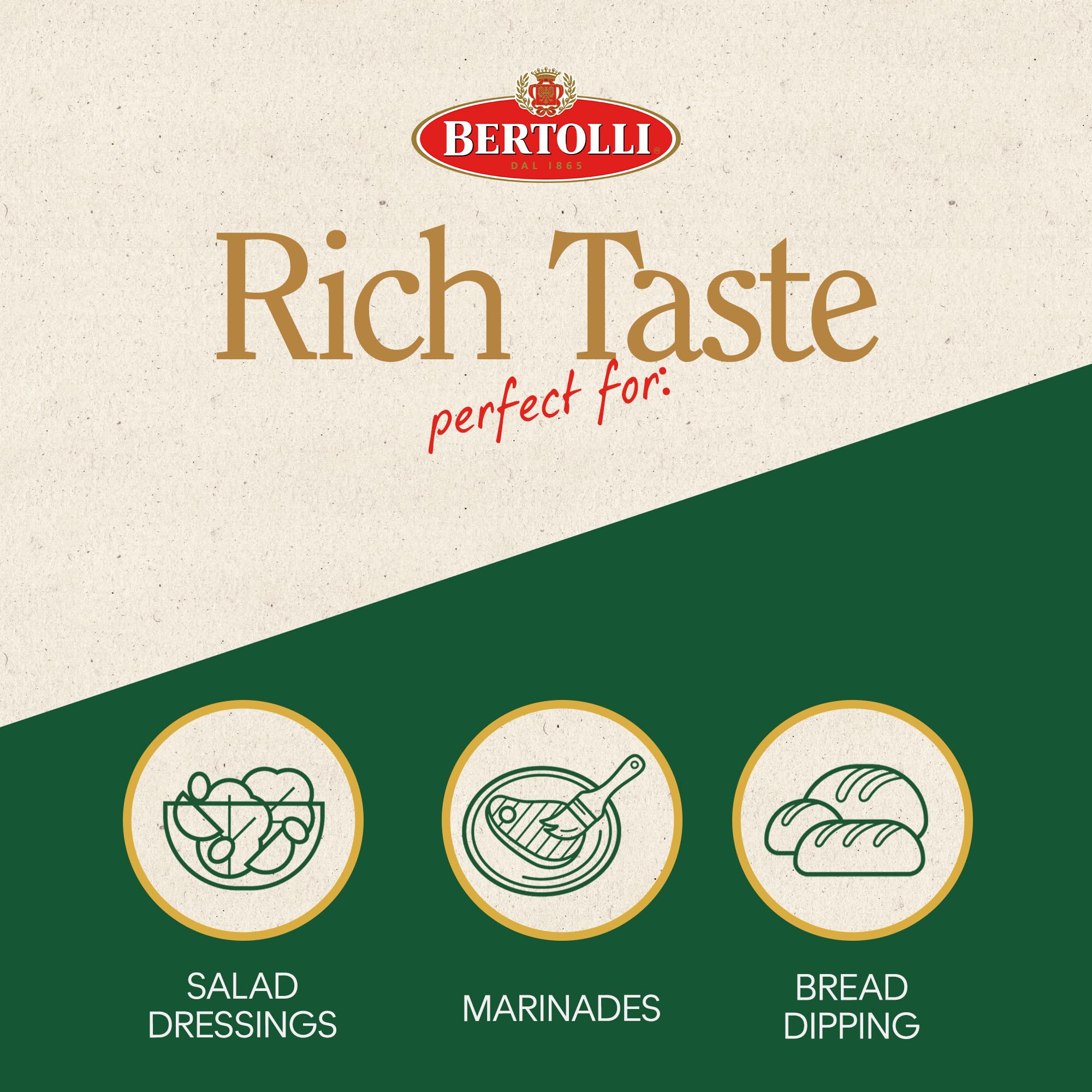 Bertolli Non-GMO olive oil bottle emphasizes pure, trusted quality.