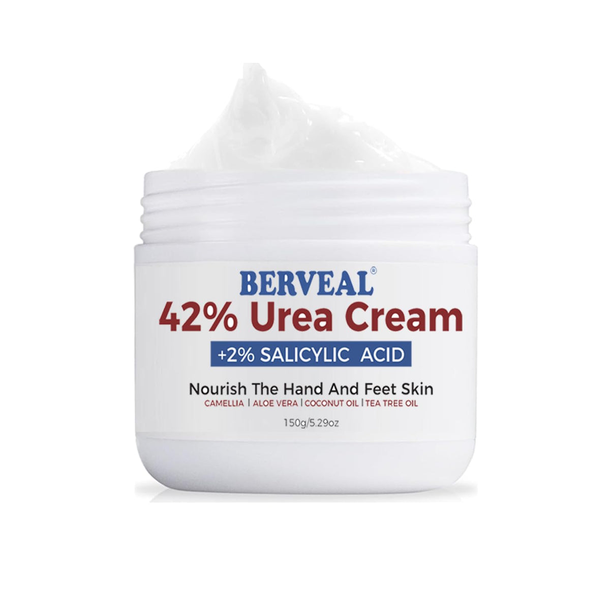 BERVEAL Urea Cream bottle shows high-concentration hydration for dry heels