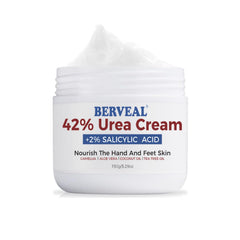 BERVEAL Urea Cream bottle shows high-concentration hydration for dry heels