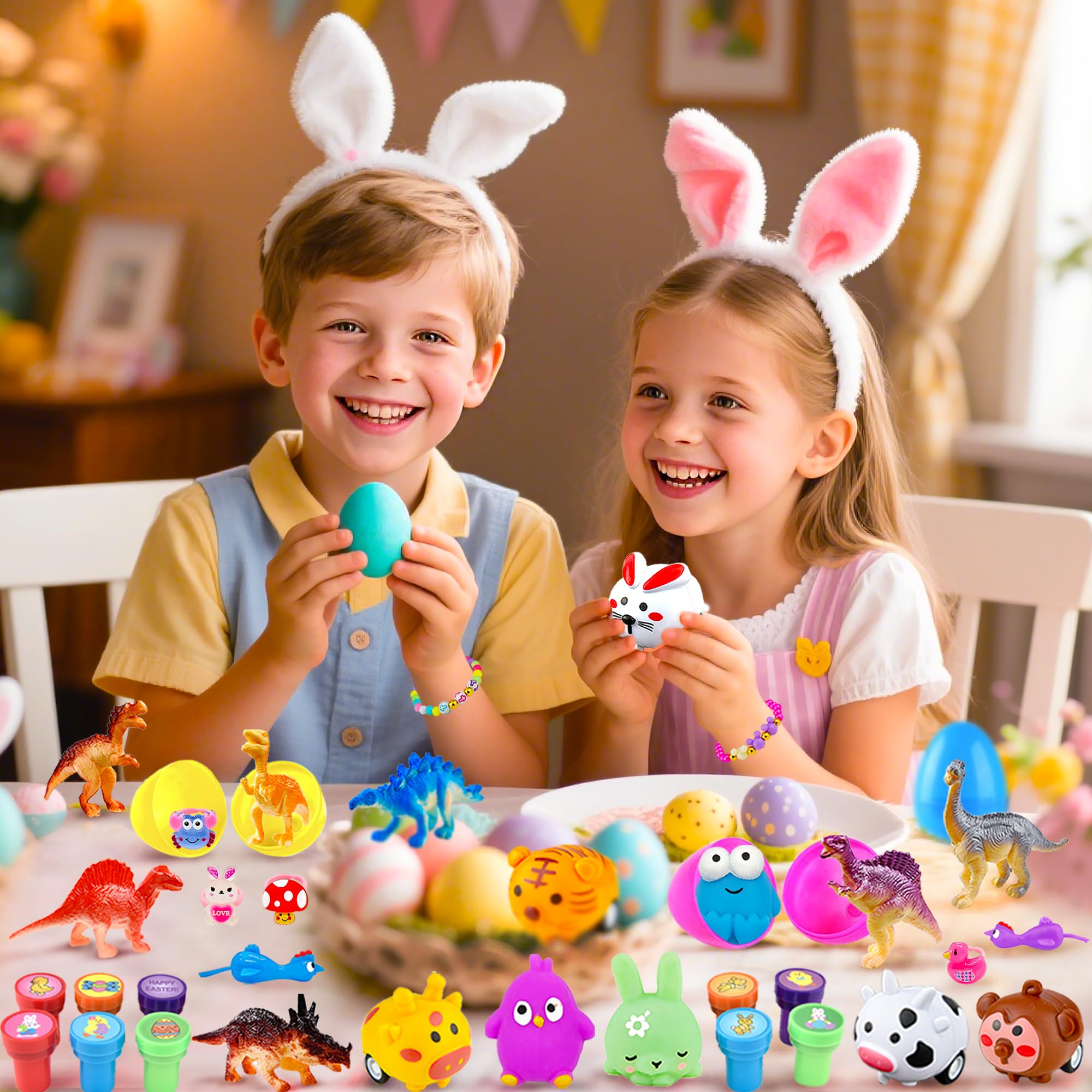 Beser eggs include bracelets, tattoos, stickers for party favors