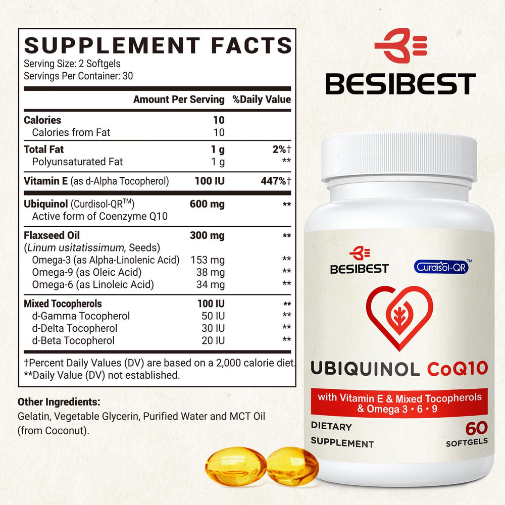 Besibest omega-3-6-9 softgel ingredients show essential fatty acids for daily wellness.