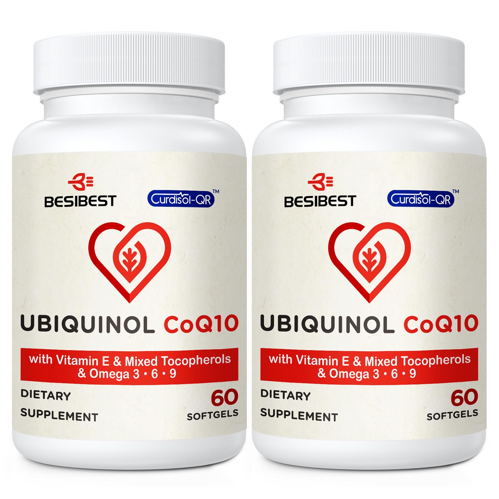 Besibest ubiquinol 600mg softgel bottle for daily energy support.