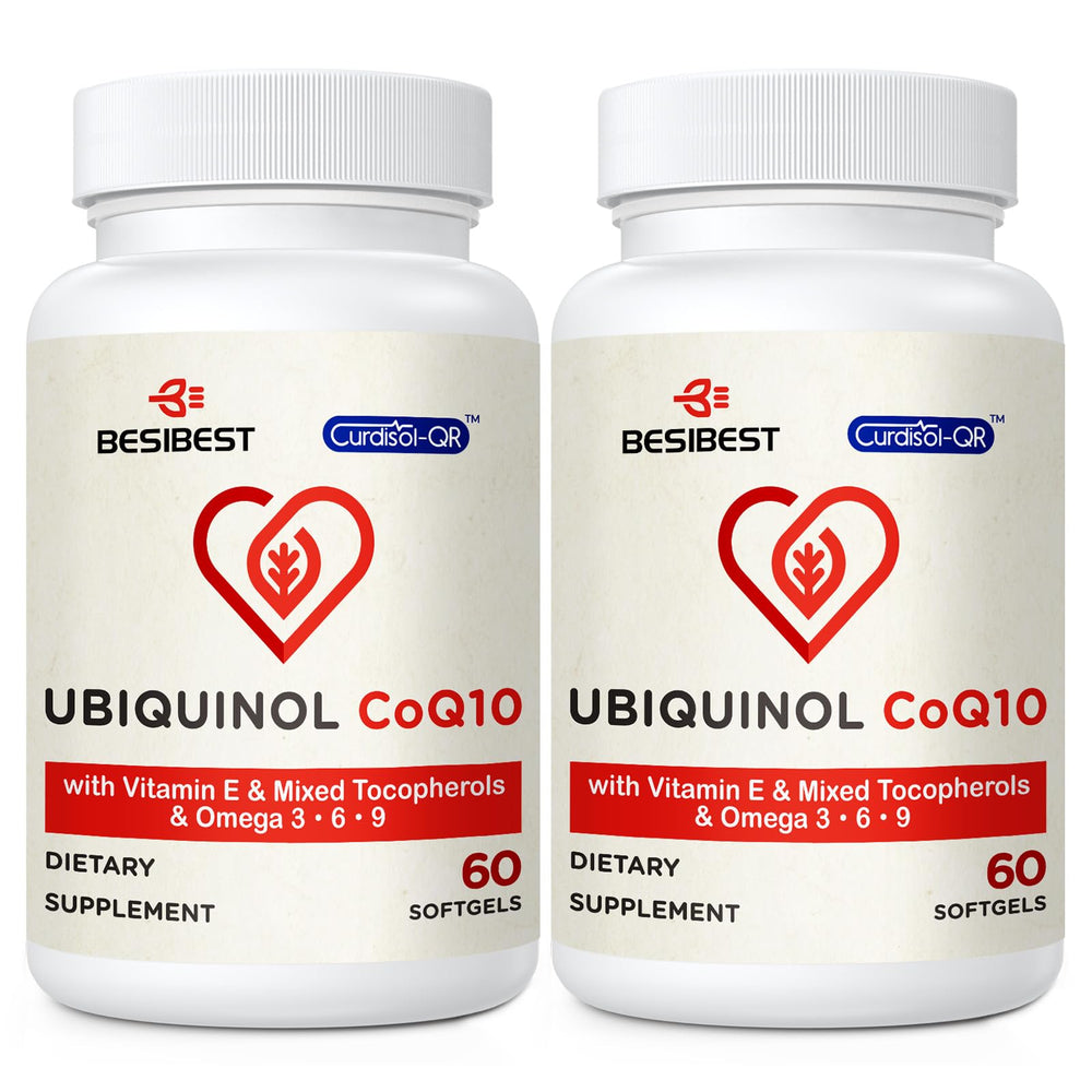 Besibest ubiquinol 600mg softgel bottle for daily energy support.
