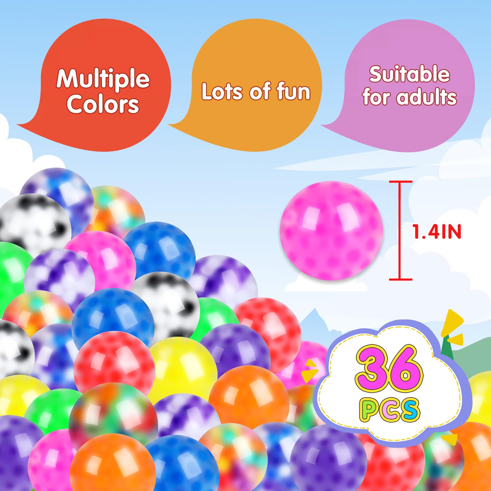 Besnel squishy ball 12-colors display highlights mood-friendly color variety.