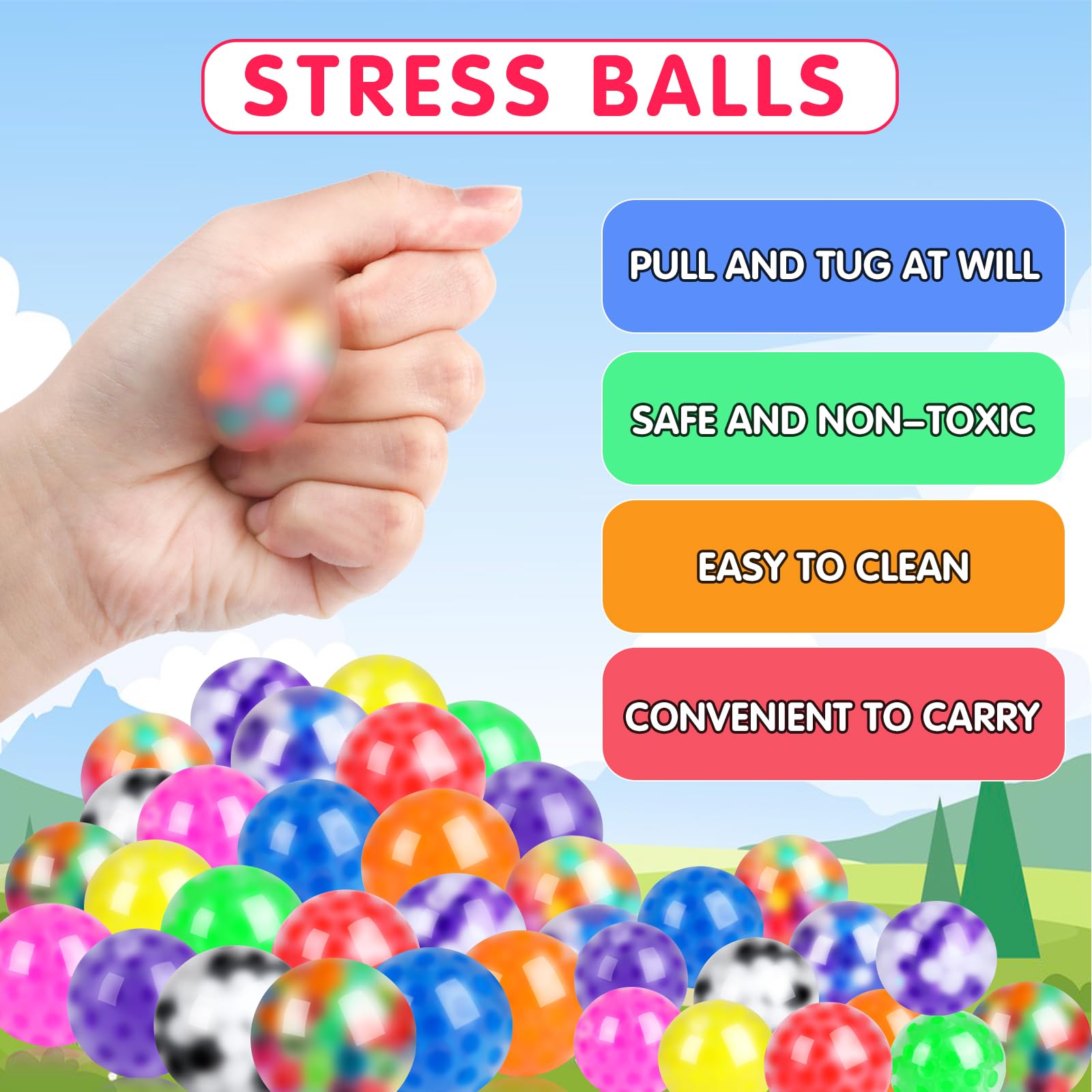 Besnel stress ball pocket-size design fits in a pocket for on-the-go relief.