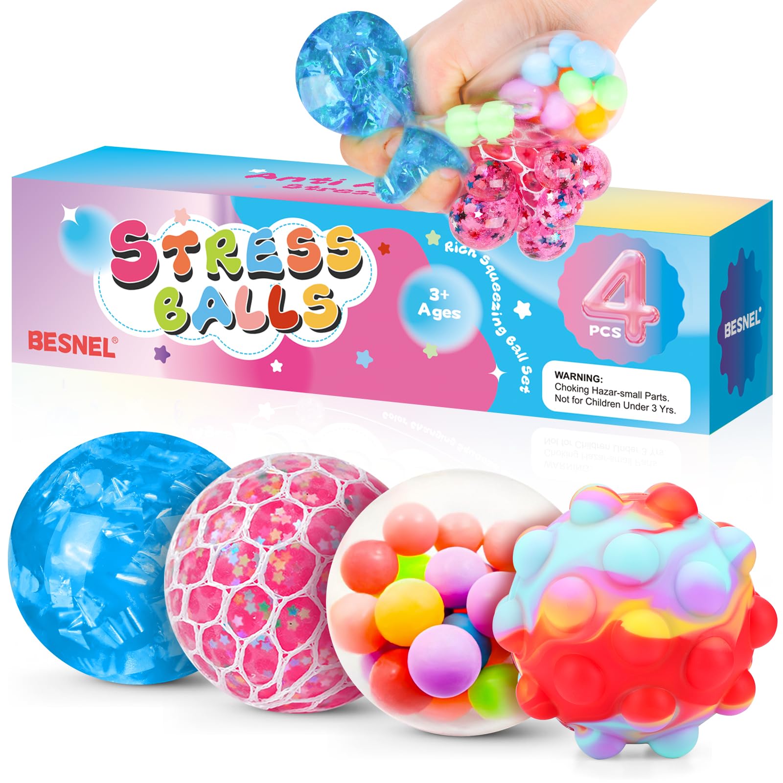Besnel stress balls 4-pack in multicolor for calm focus and tactile relief