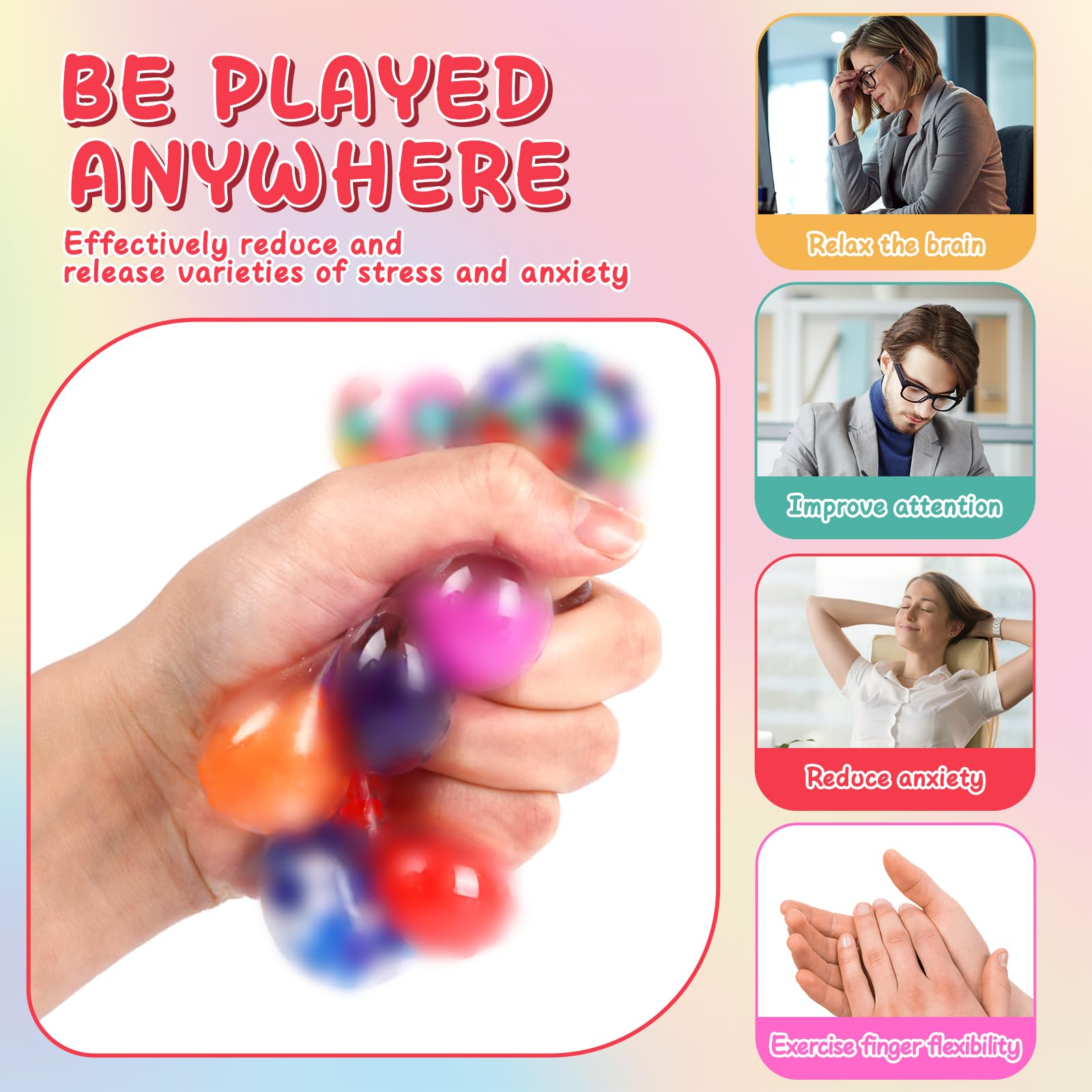 Besnel stress balls filled Easter baskets as colorful fillers.