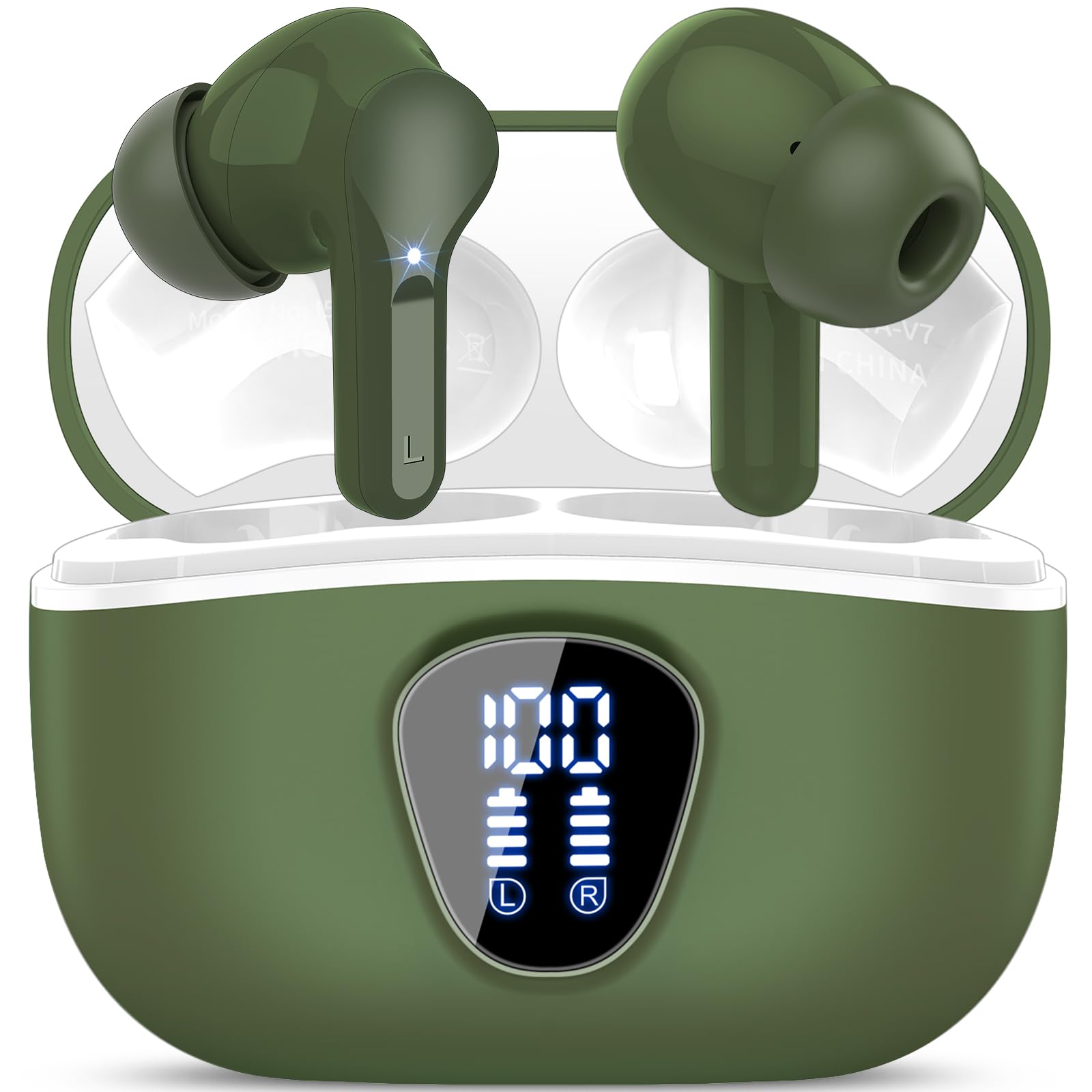 Besnoow wireless earbuds with LED display showing battery status and 48H playback