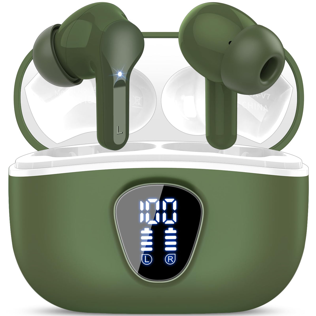 Besnoow wireless earbuds with LED display showing battery status and 48H playback