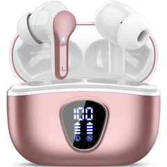 BESNOOW wireless earbuds in rose-gold case for portable listening