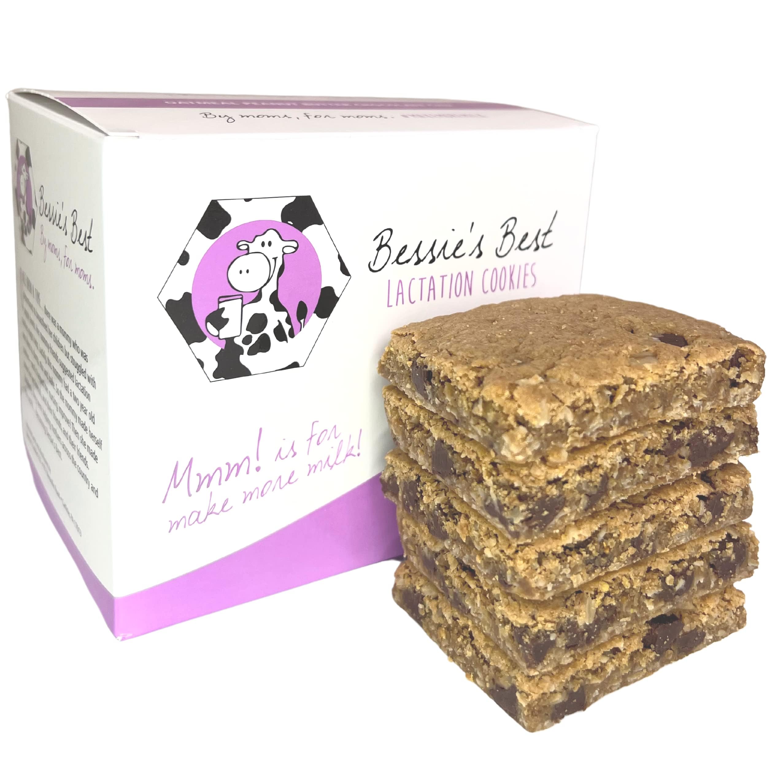 Bessie's Best Lactation Cookies packaging shown for easy, on-the-go breastfeeding snacks.