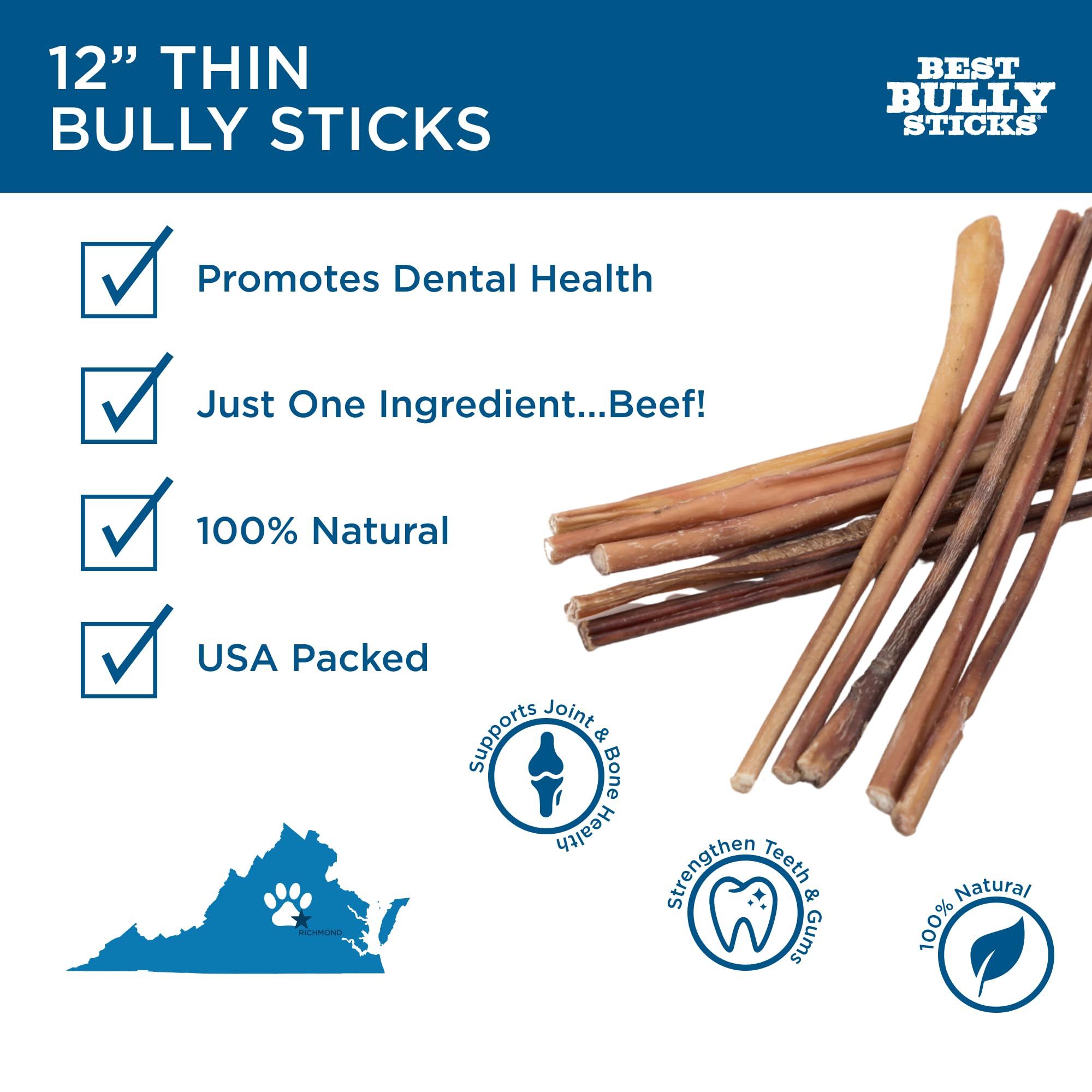 Best Bully Sticks rawhide-free beef pizzle, a natural dental chew choice.