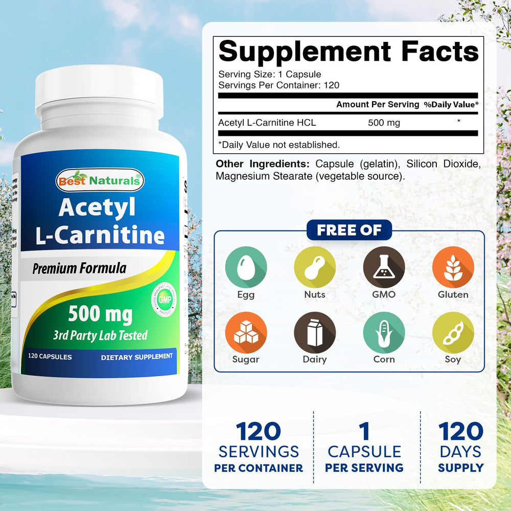 Close-up of Best Naturals Acetyl L-Carnitine capsules