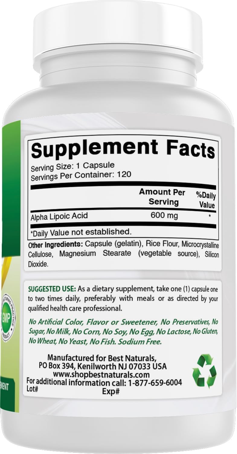 Made in USA in GMP and FDA registered facility for Best Naturals Alpha Liopic Acid