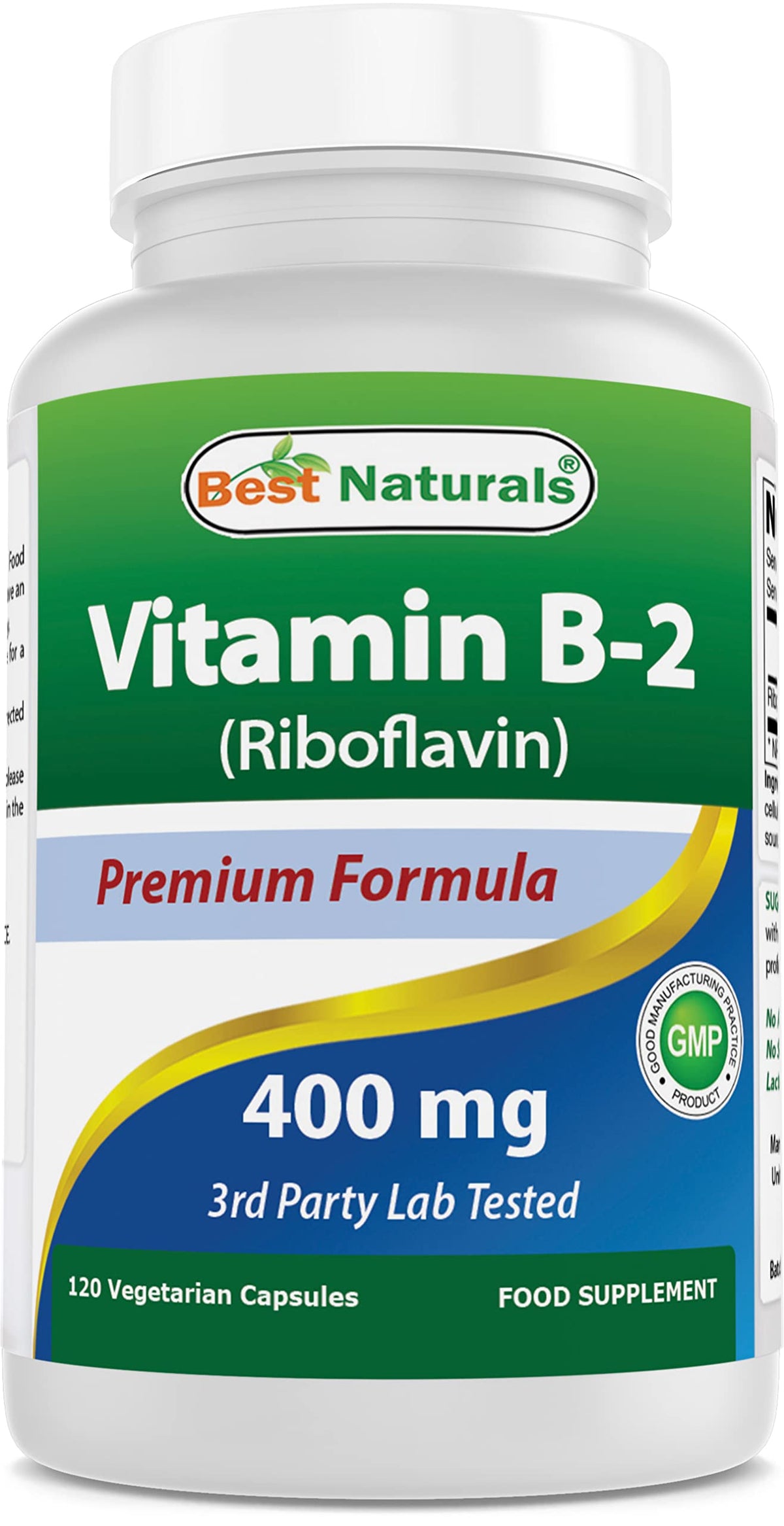 Best Naturals B2 riboflavin bottle shows vegetarian capsules for energy metabolism support.