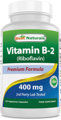 Best Naturals B2 riboflavin bottle shows vegetarian capsules for energy metabolism support.