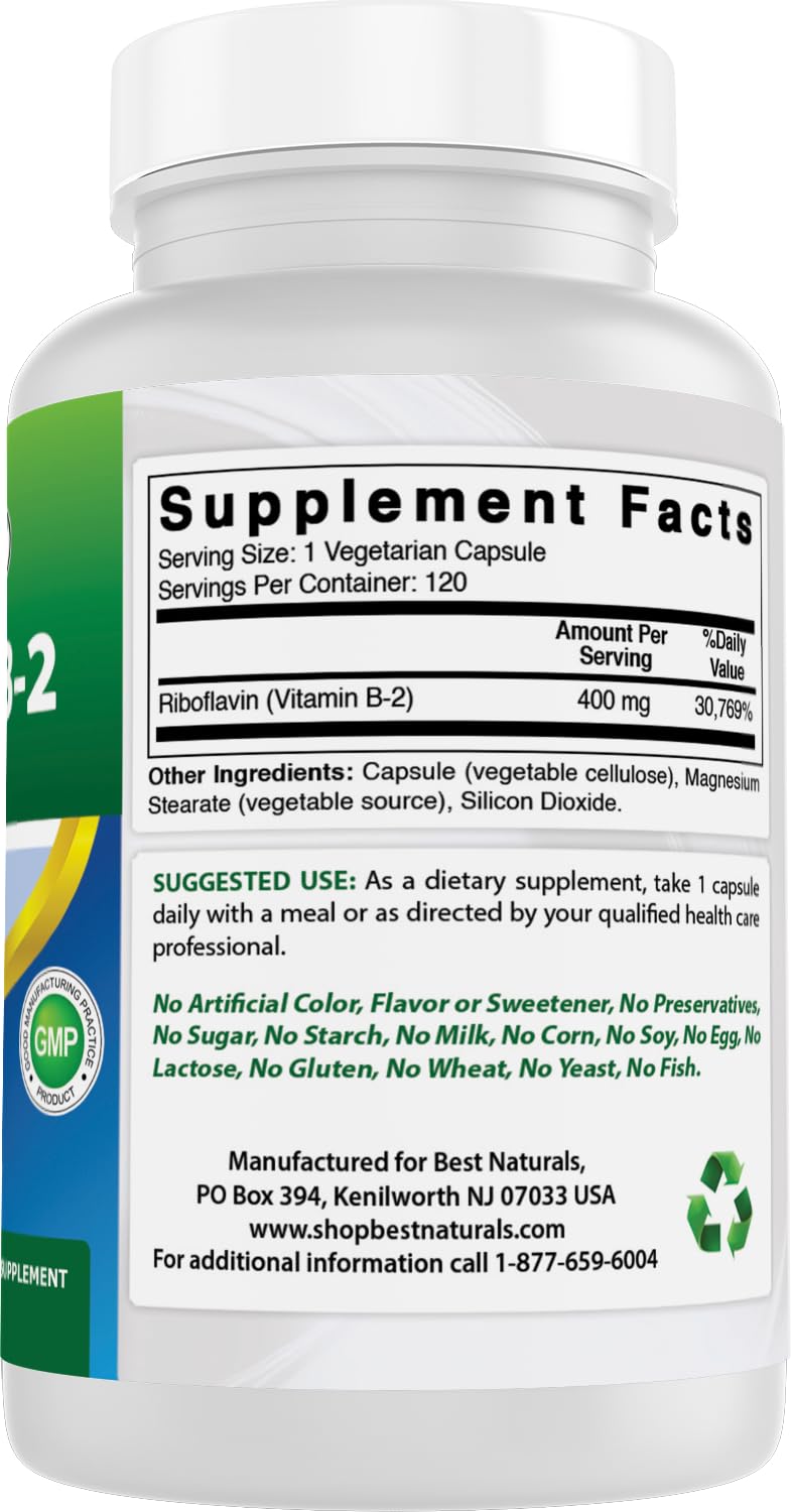 Capsules from Best Naturals B2 riboflavin bottle ready for use.
