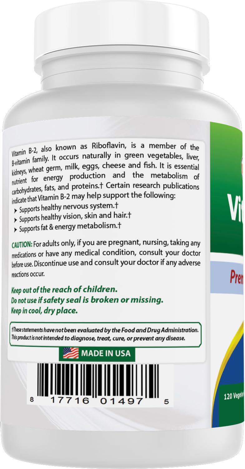 Nutrition facts section on Best Naturals B2 riboflavin bottle.