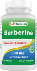 Best Naturals Berberine 500mg capsules bottle for daily GI and immune support.