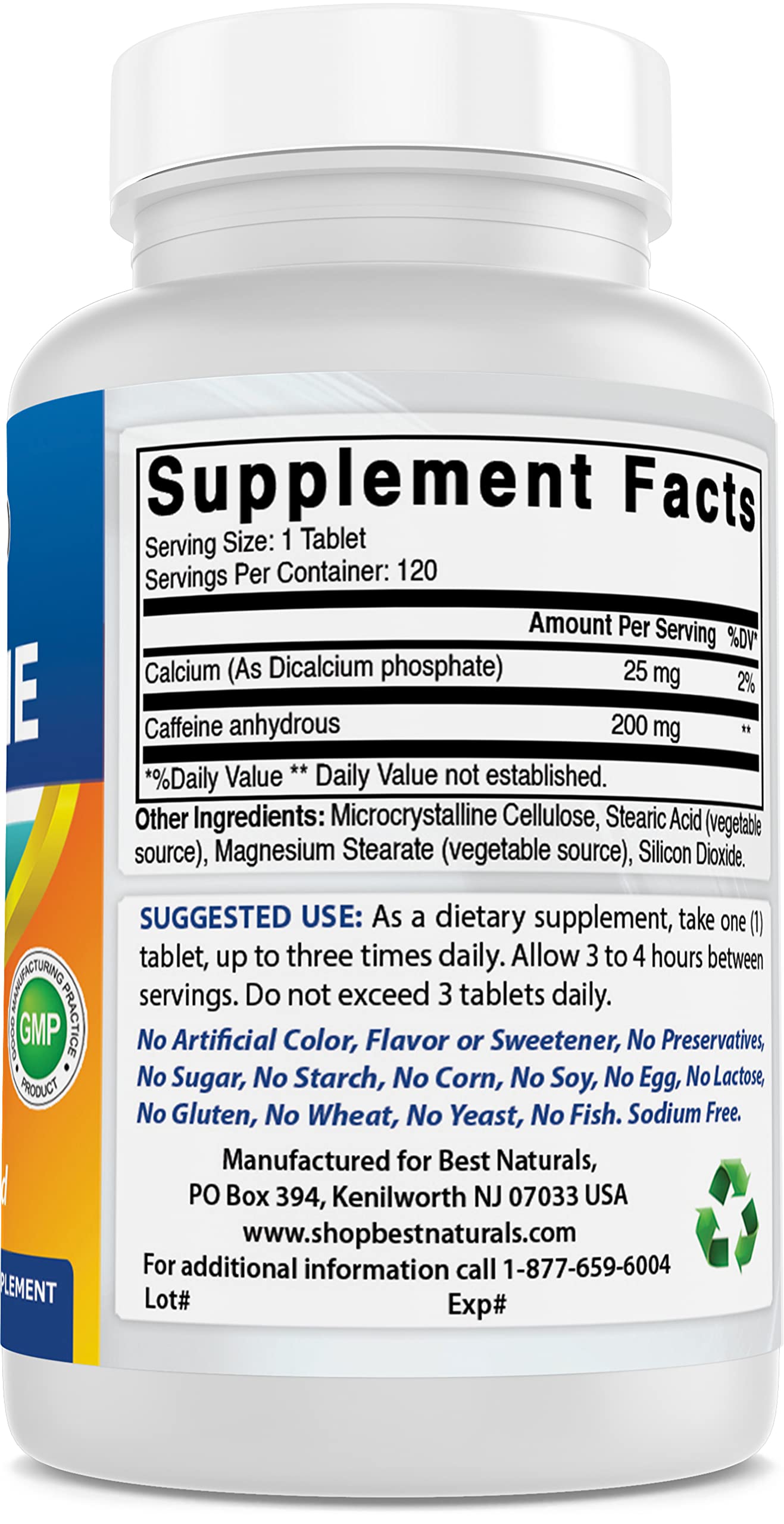 Best Naturals caffeine pill with glass of water for quick intake.
