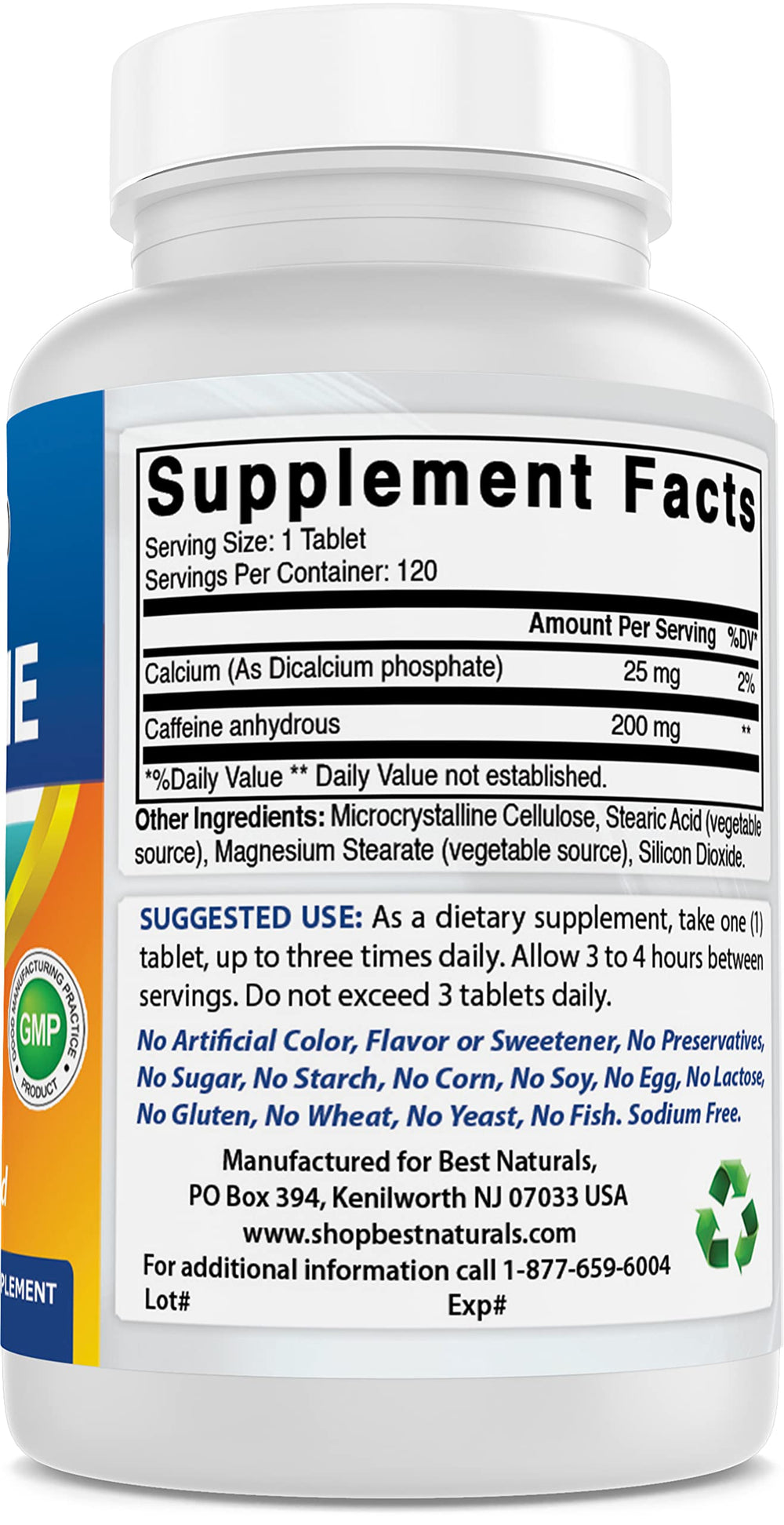 Best Naturals caffeine pill with glass of water for quick intake.