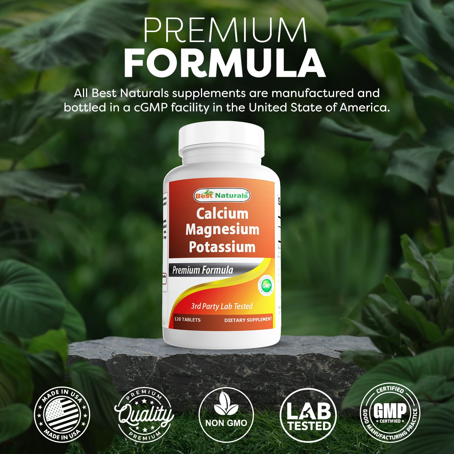 Best Naturals Calcium Magnesium Potassium manufactured in USA at GMP facility