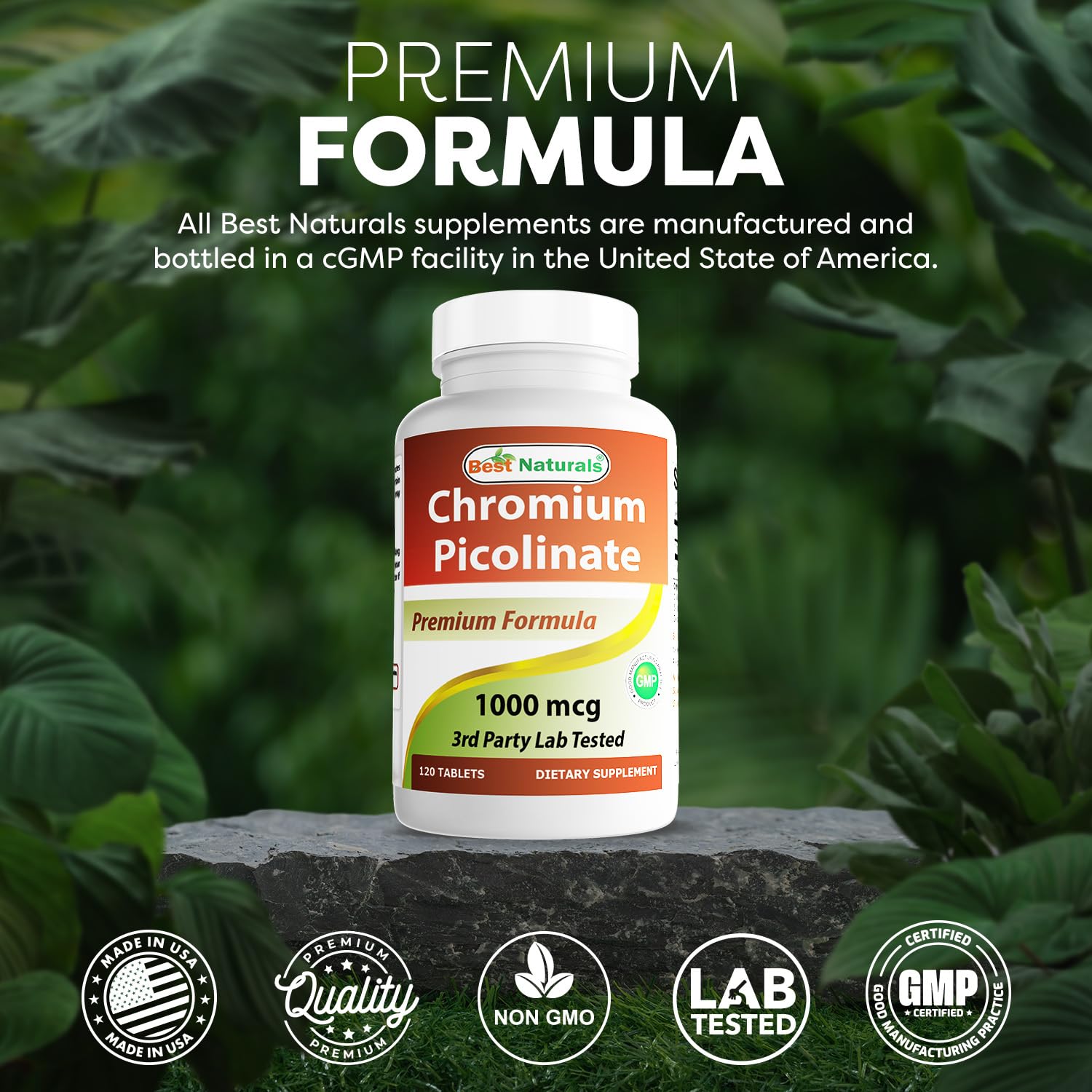 Ingredients list for Best Naturals Chromium Picolinate, clear and simple for easy daily use.