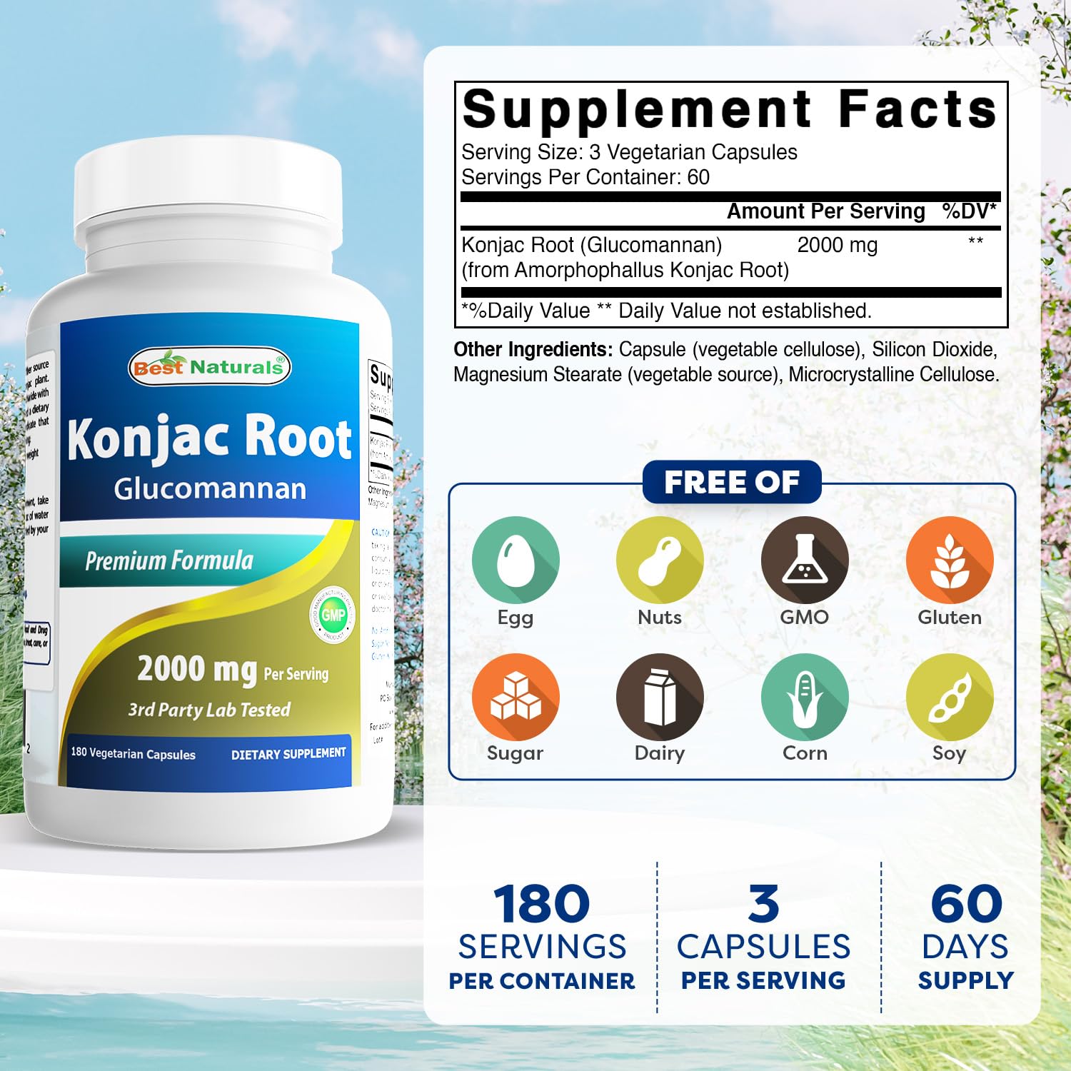 Best Naturals Konjac Glucomannan bottle label close-up highlighting ingredients