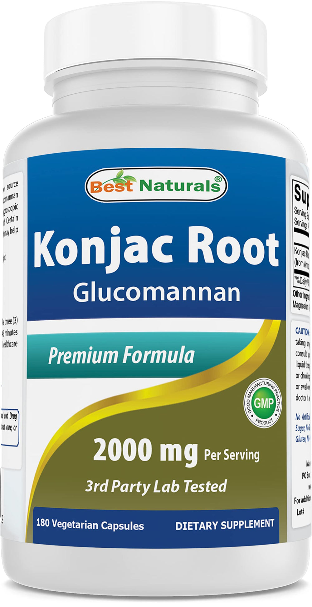 Best Naturals Konjac Root 2000mg bottle shows high-potency glucomannan for satiety support.
