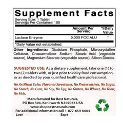 Best Naturals Lactose Intolerance Relief Tablets closeup highlights 9000 FCC ALU potency.