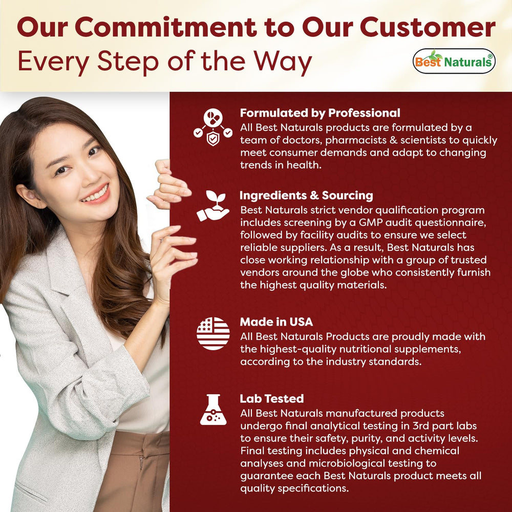 Best Naturals made-in-USA GMP facility badge signals trusted manufacturing.