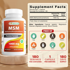 Best Naturals MSM 1000 mg capsules pour shows convenient daily dosage