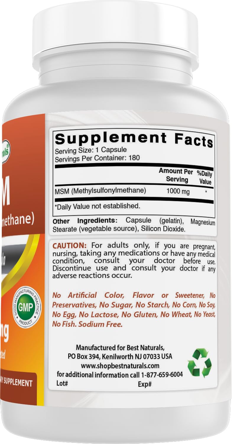 Best Naturals MSM 1000 mg capsules USA factory imagery communicates quality standards