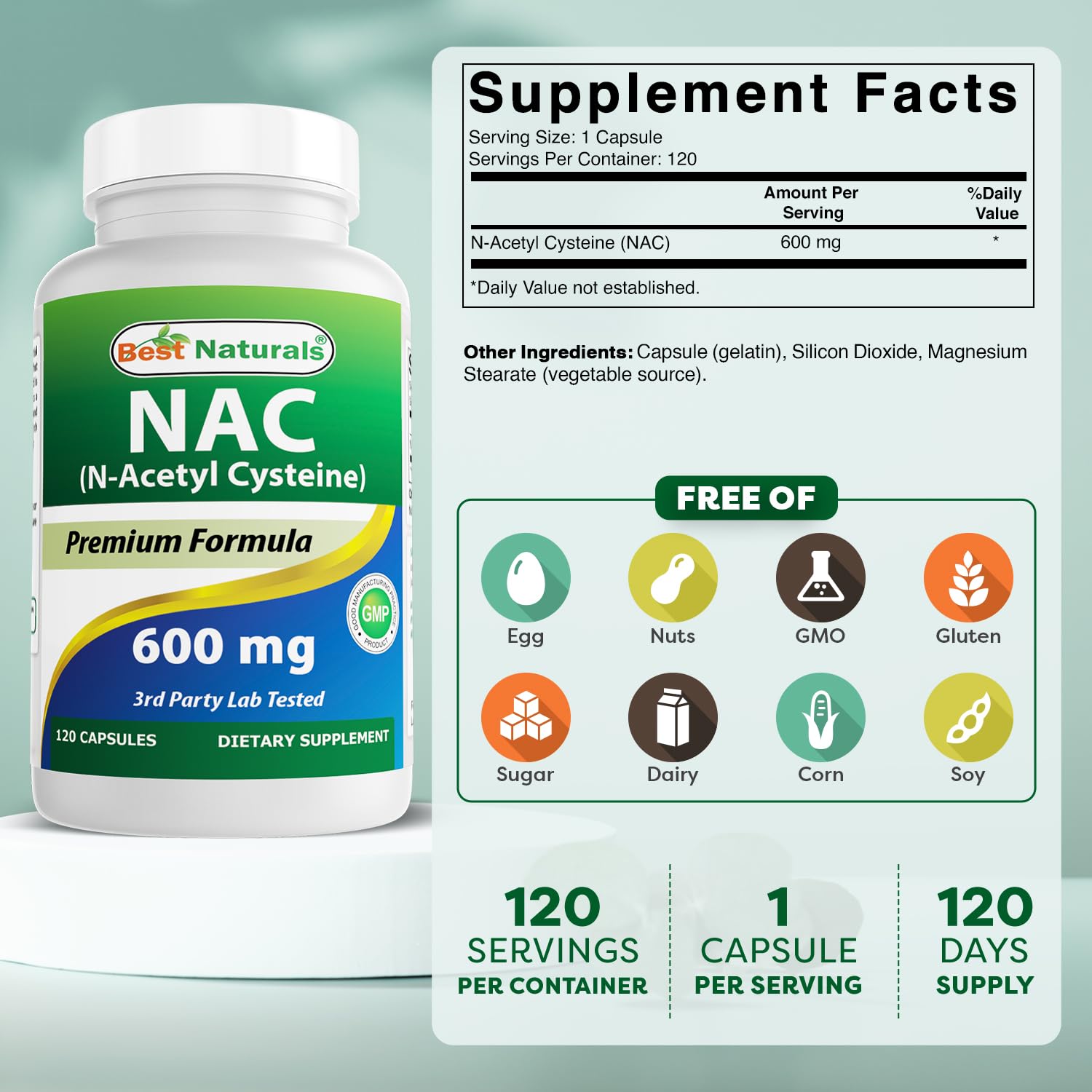 Best Naturals NAC bottle cap for simple daily dosing.
