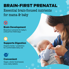Best Nest Wellness Mama Bird prenatal bottle with label highlighting organic herbs and probiotics.