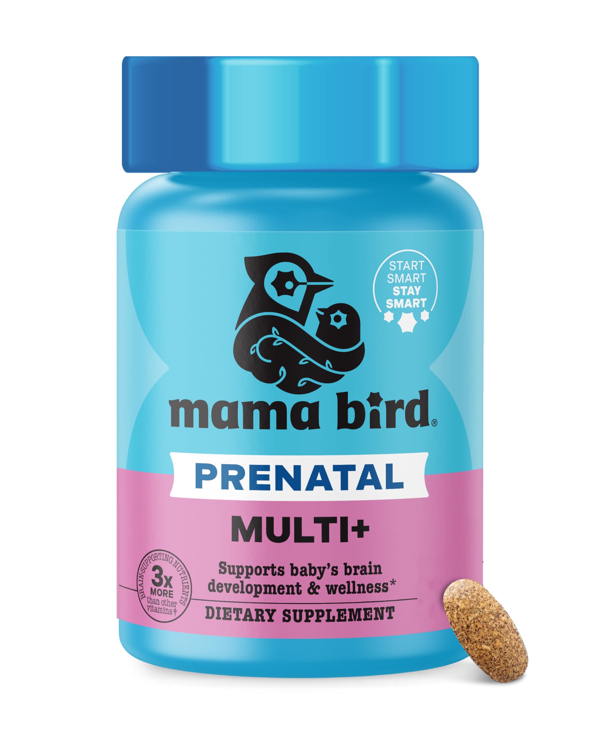 Best Nest Wellness Mama Bird prenatal caplet on blister pack for daily brain-friendly nutrition.