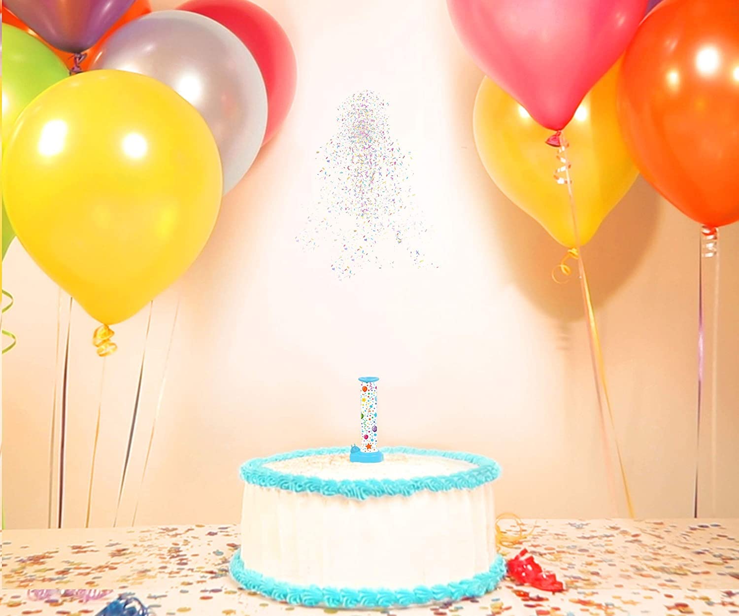BEST PARTY EVER pink confetti candle with simple directions for use.