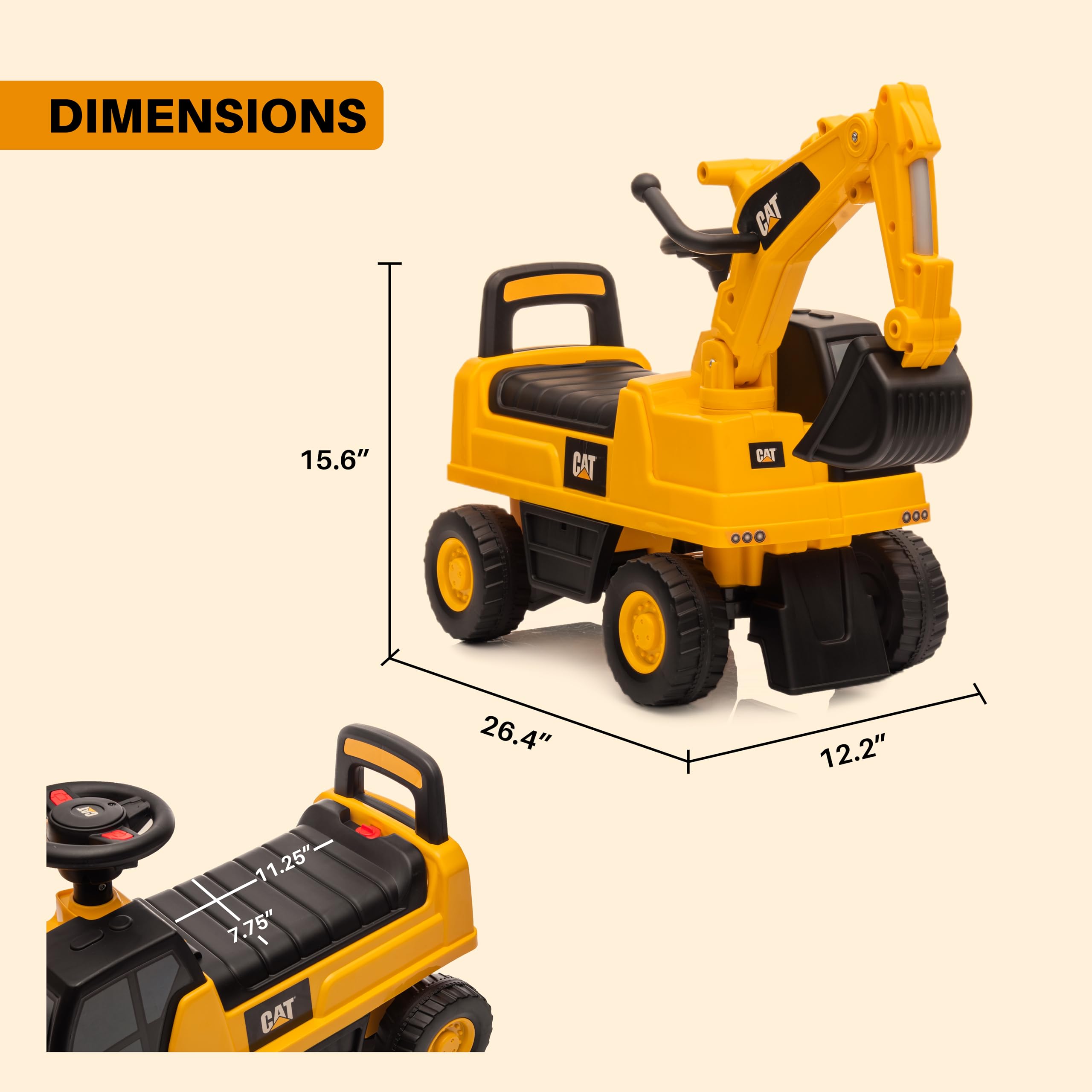 Best Ride On Cars CAT Excavator push car durable plastic for outdoor use