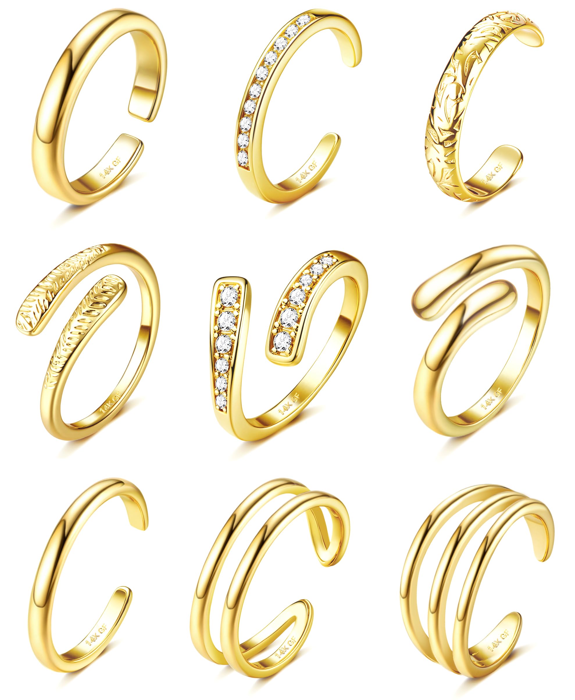 Besteel toe rings close-up shows brilliant 14K gold-filled shine for daily wear