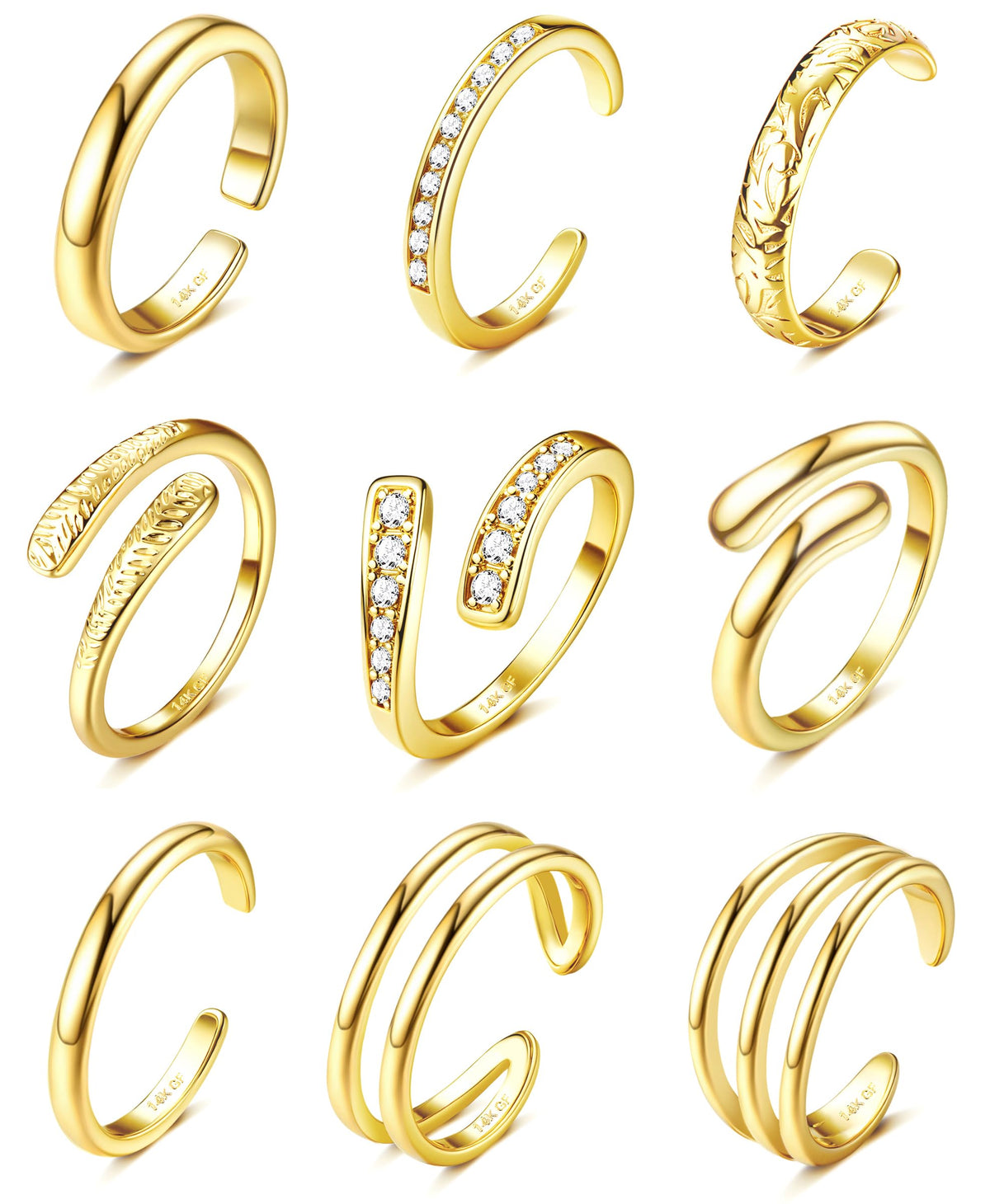 Besteel toe rings close-up shows brilliant 14K gold-filled shine for daily wear