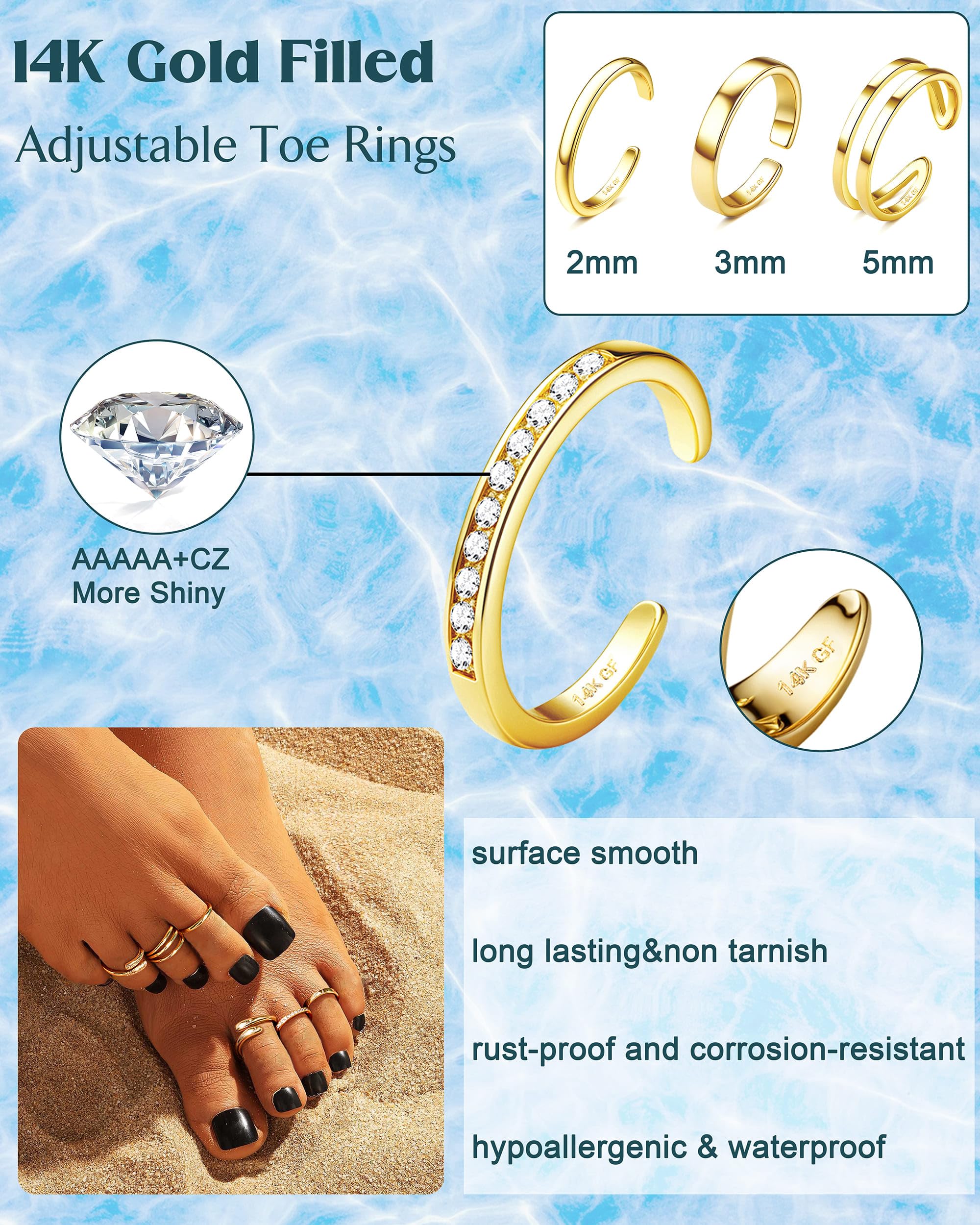 Besteel triple open-band toe ring offers adjustable elegance on any toe