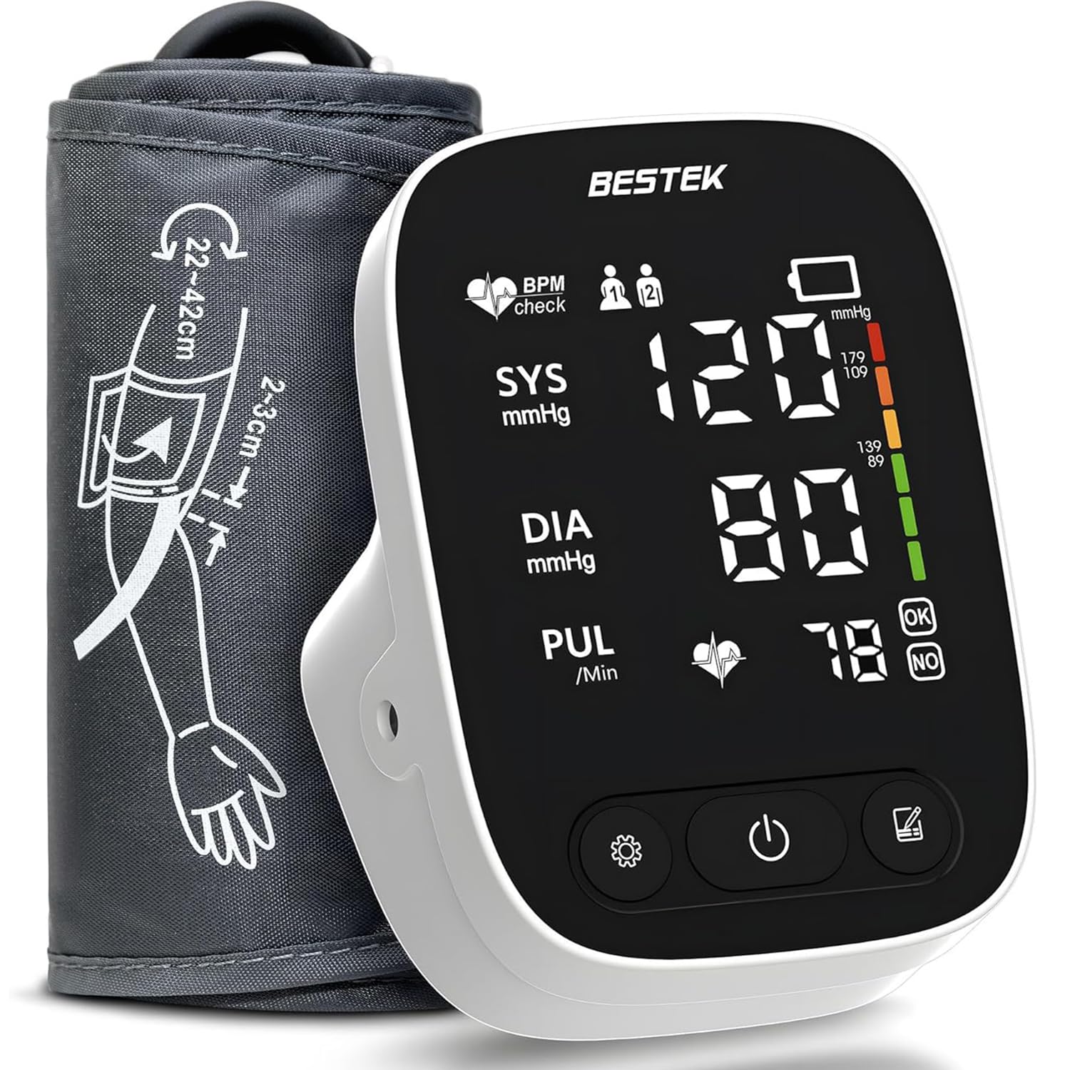 BESTEK Blood Pressure Monitor front view shows a compact, easy home health companion for daily checks.