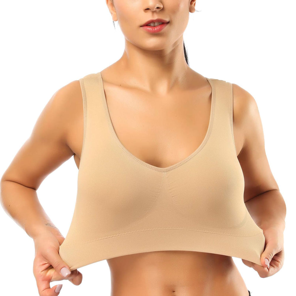 BESTENA seamless front view of the sports bra with removable pads for comfortable yoga practice.