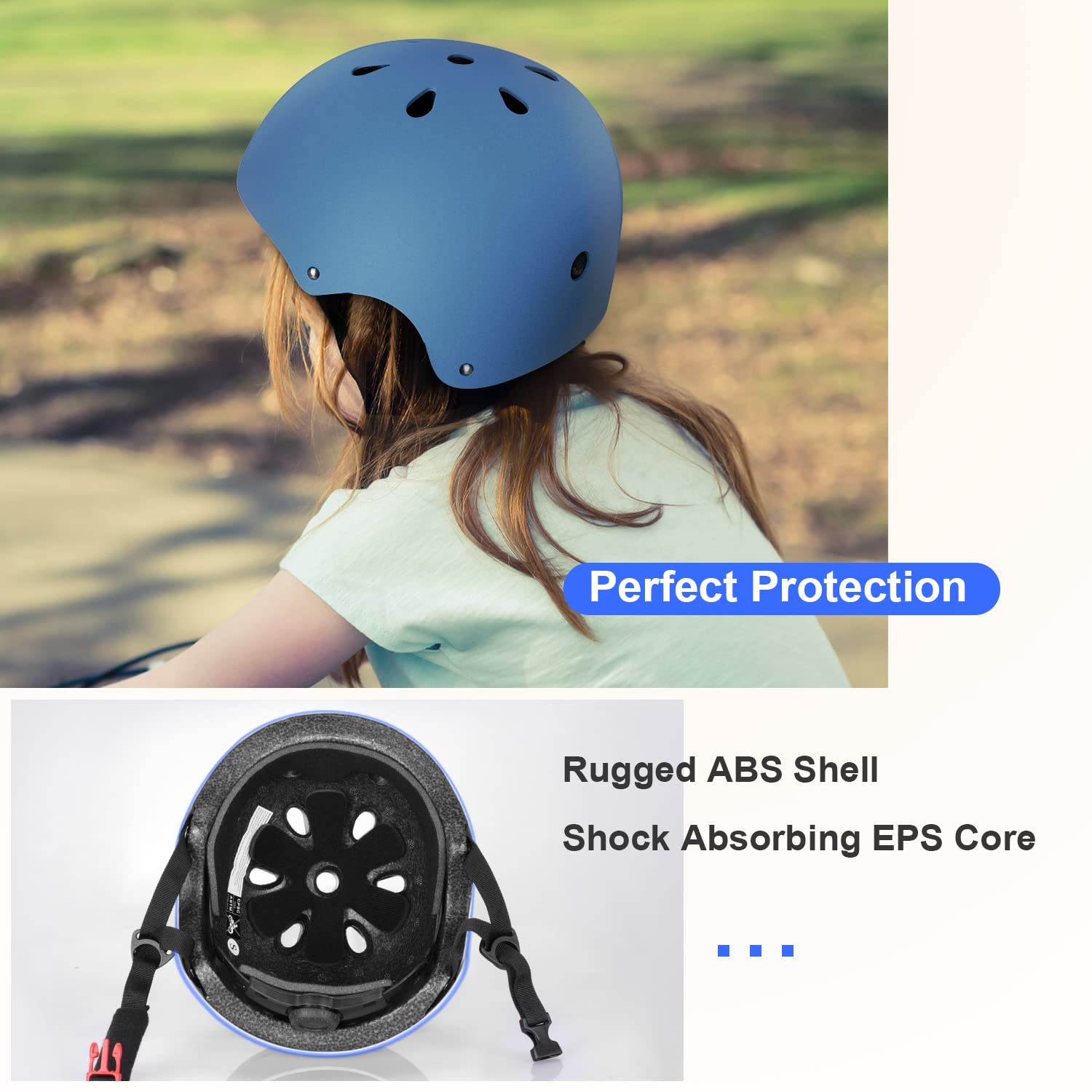 Besttravel helmet blue, rear view emphasizes venting and protection.
