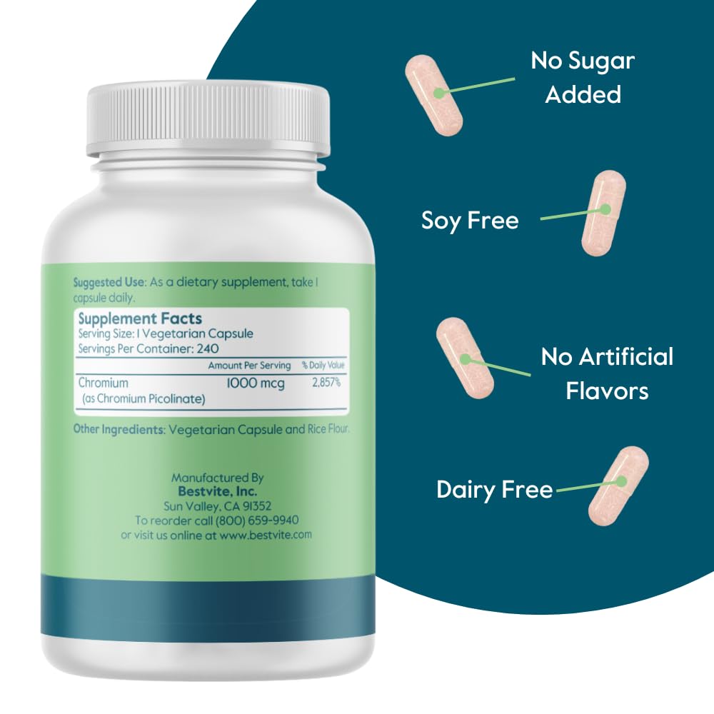 BESTVITE Chromium Picolinate label detail showing 1000mcg per capsule